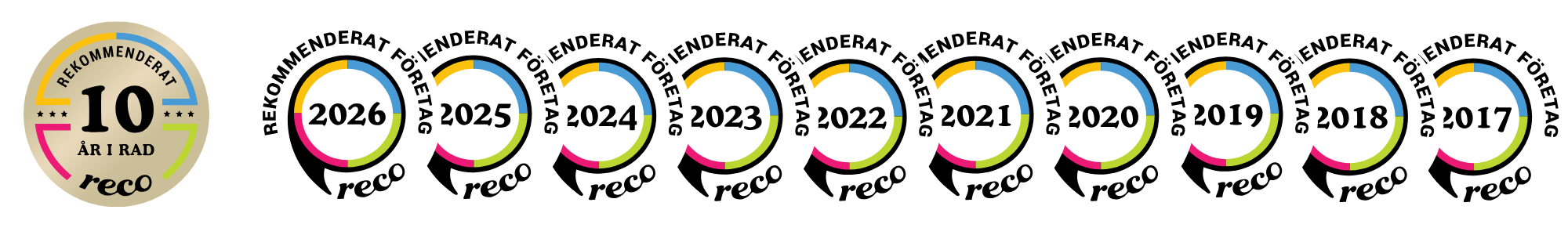 Rekommenderat företag – 10 år i rad på Reco